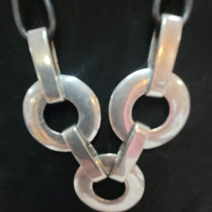 Silvertone and Black Metal Necklace Goth Brualist 10"  Circles Modernist