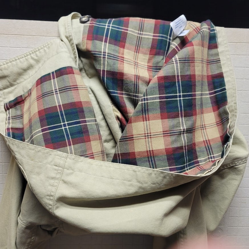 Lands End Vintage Women Large 14-16 Barn Chore Farm Coat Jacket Tan Brown Plaid