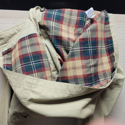 Lands End Vintage Women Large 14-16 Barn Chore Farm Coat Jacket Tan Brown Plaid
