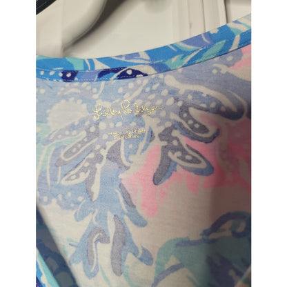 Lilly Pulitzer LARGE Long sleeve Shirt Finn V Neck Top Blue Shade Seekers
