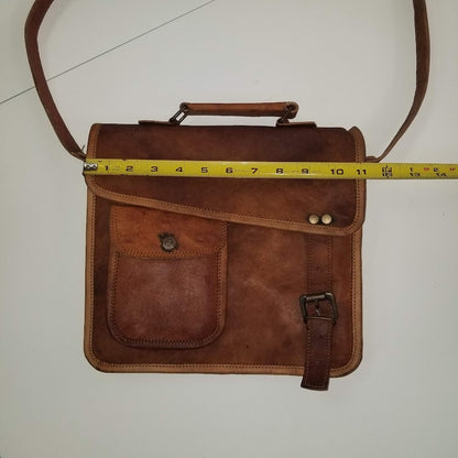 Handmade leather Purse bag crossbody camel front flap adjust top handle Satchel