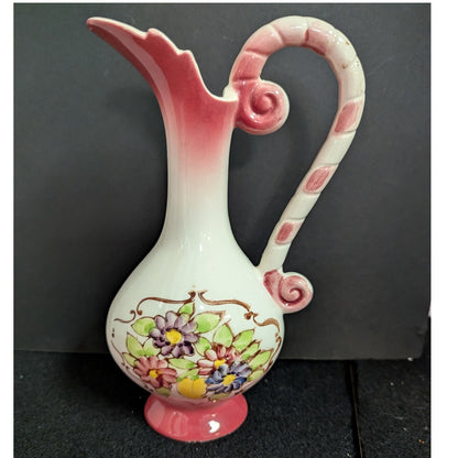 Vintage Hand Painted Lefton Pink Ewer Pitcher Vase Porcelain Japan