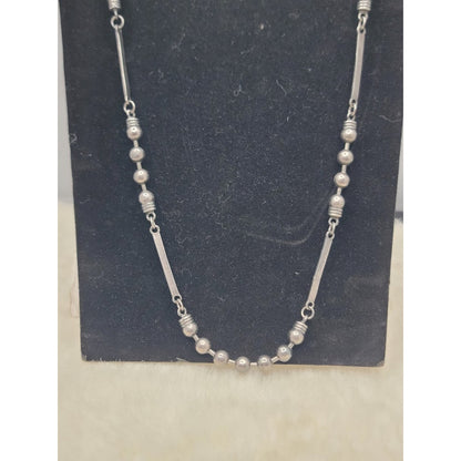Vintage Silver 19" Beaded Station Long Layering Necklace Minimalist Modernist