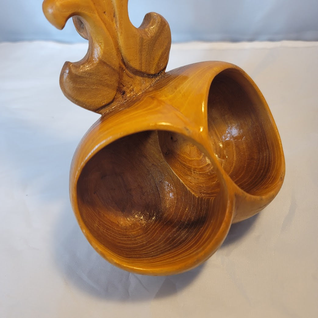 Hand carved double dipper ladle wood antelope ram head Kazakhstan Ожау