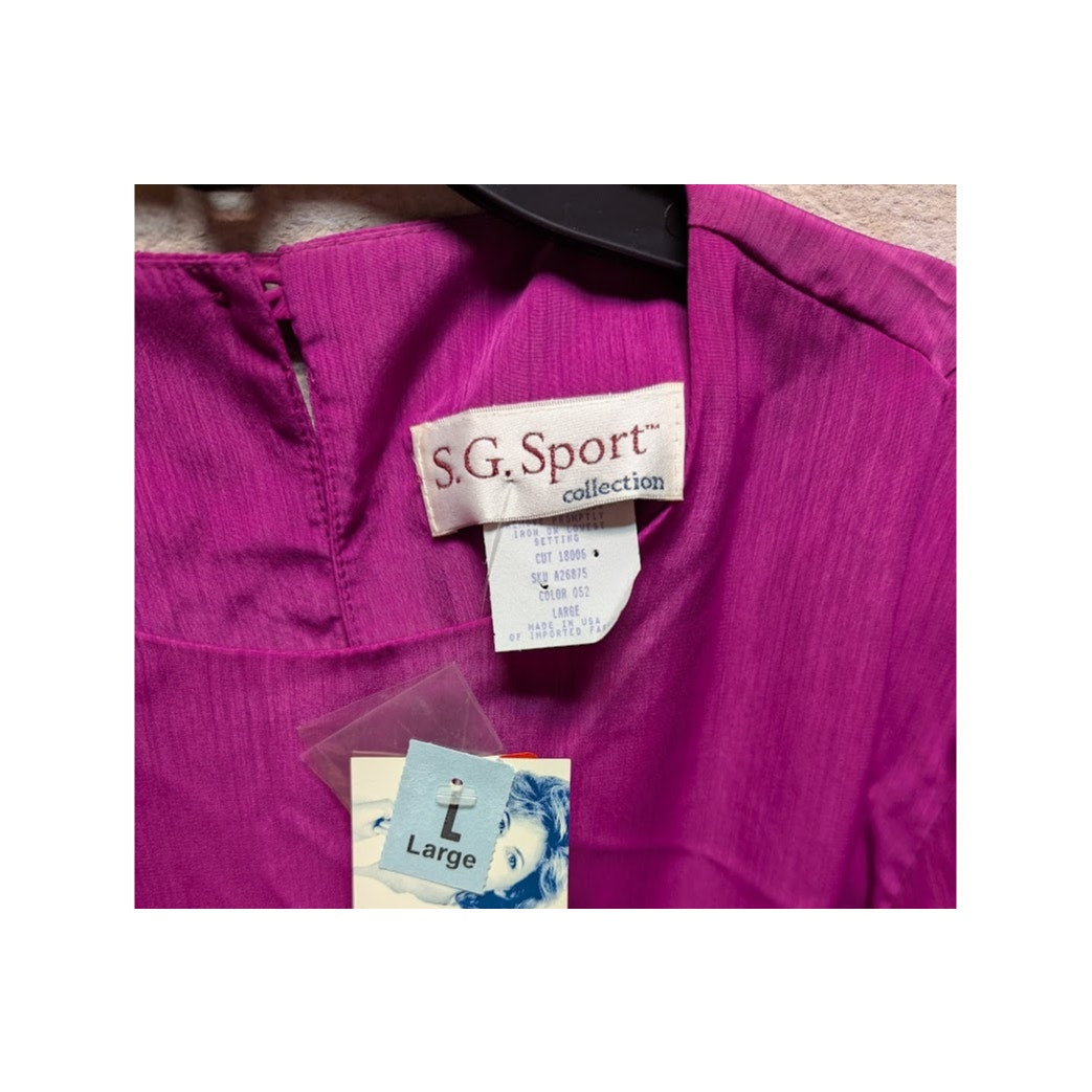 S G Sport Career long Sleeve Pullover Blouse Shirt LARGE Purple Keyhole Back