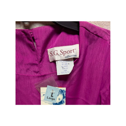 S G Sport Career long Sleeve Pullover Blouse Shirt LARGE Purple Keyhole Back