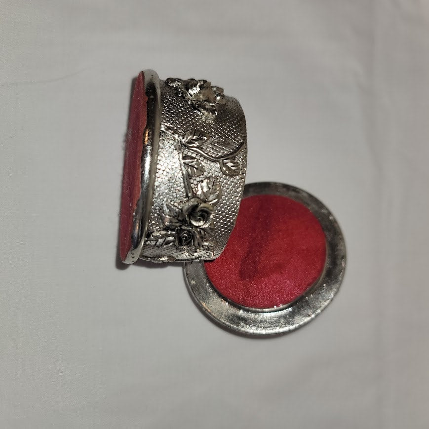Jewelry Trinket Box Vanity Box Art Nouveau Style Resin Repousse Silvertone Lined