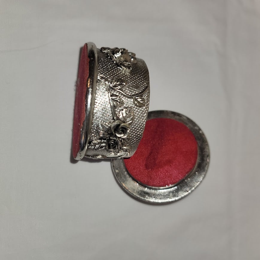 Jewelry Trinket Box Vanity Box Art Nouveau Style Resin Repousse Silvertone Lined