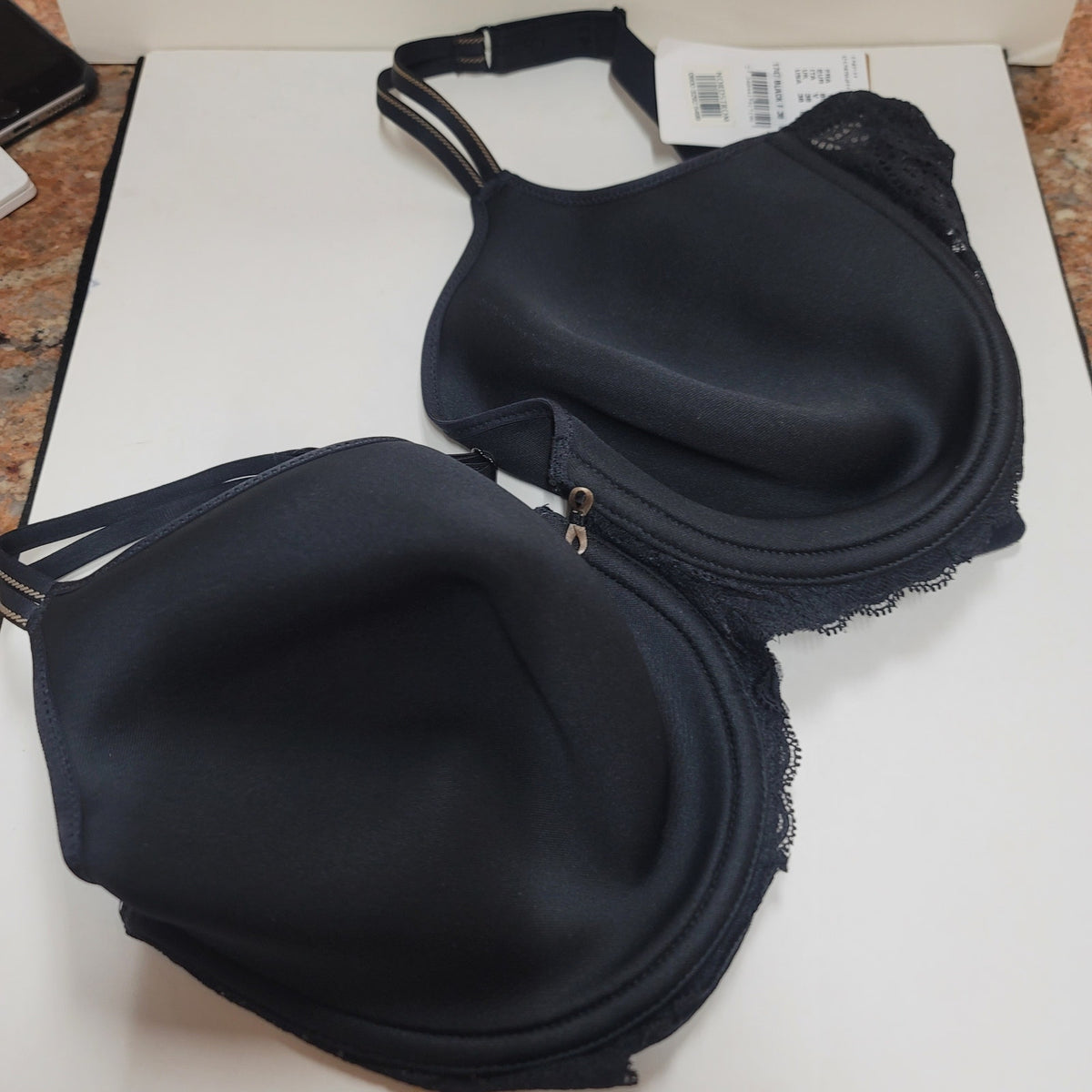 Chantelle Illusion Seamless Underwire Lace Detail Bra Black Nude Size 38DDD
