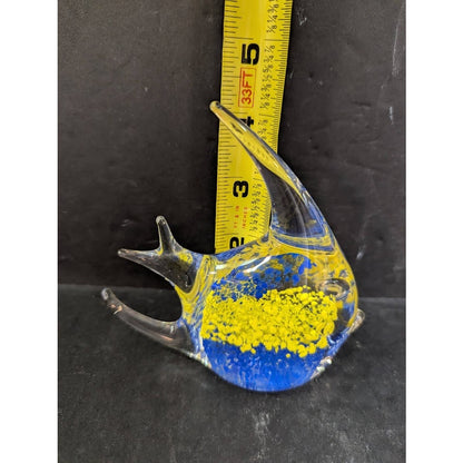 Vintage Murano Style Art Glass Yellow Blue Fish Figurine Paperweight