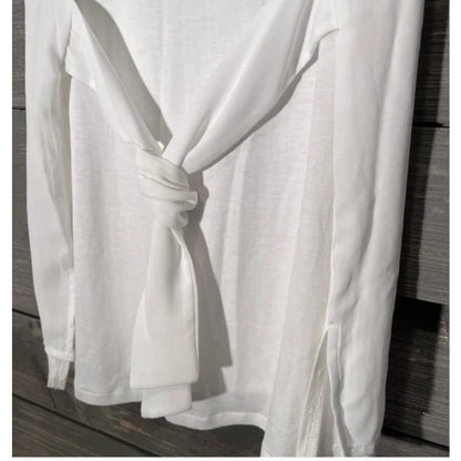 H by Halston White Top crepe layered front tie back detail Medium career casual