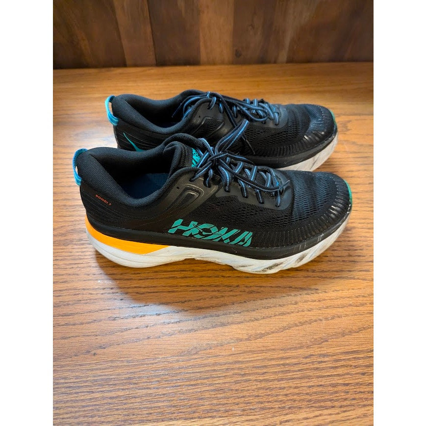 Hoka One One Bondi 7 Black Teal Orange Running Shoes Mens Size 9.5
