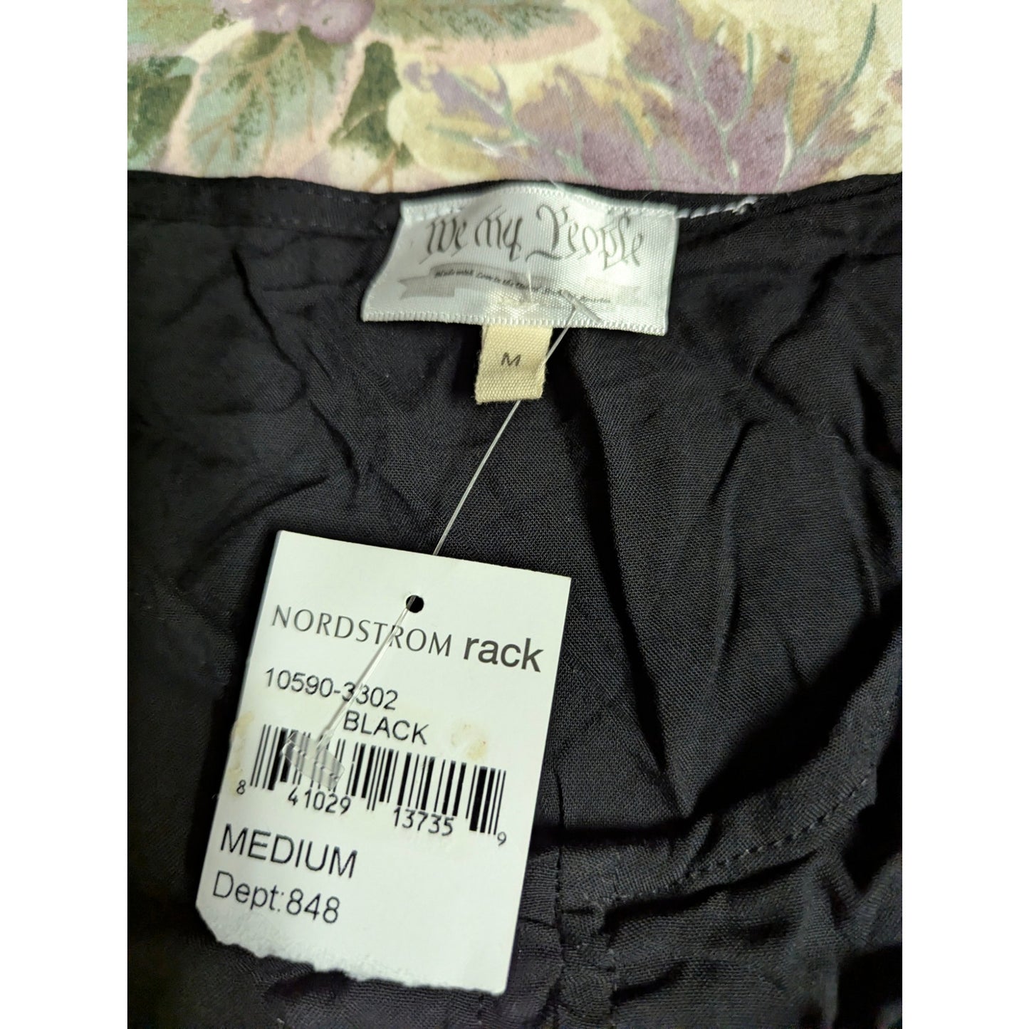 NWT We My People Black drawstring middle crop Ruffle Top Boho Medium