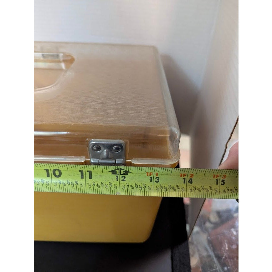 Vintage Wil-Hold Wilson yellow sewing box clear textured lid Harvest Gold 1970