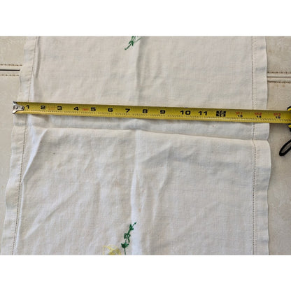 Vintage Hand embroidered flowers white blue purple table runner linen textiles