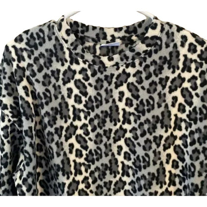 NWT Abound Crop Drawstring Cozy Fleece Top Sz XXS/2XS in Black Giada Leopard