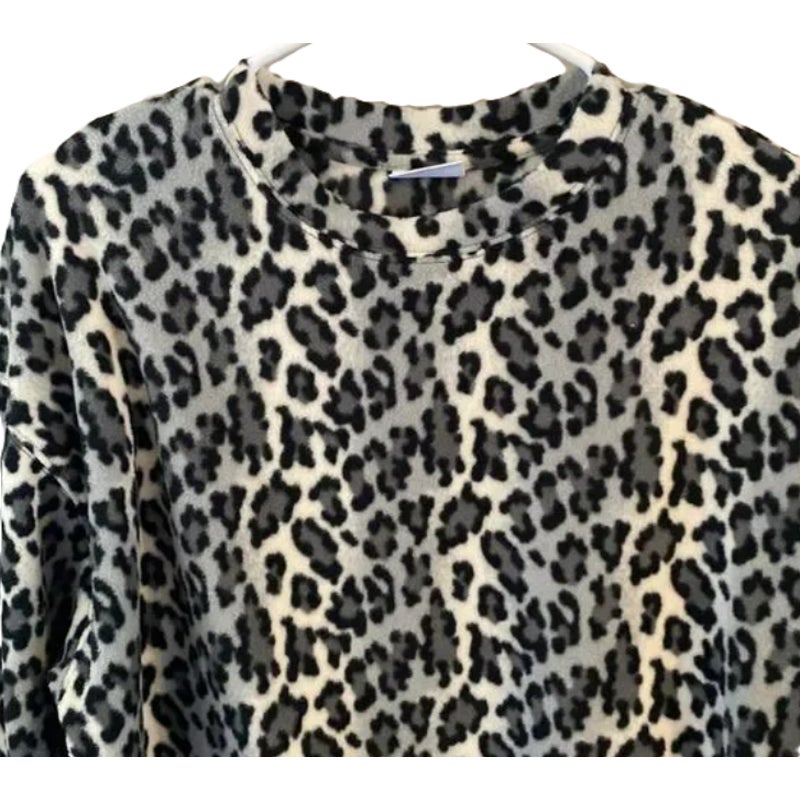 NWT Abound Crop Drawstring Cozy Fleece Top Sz XXS/2XS in Black Giada Leopard