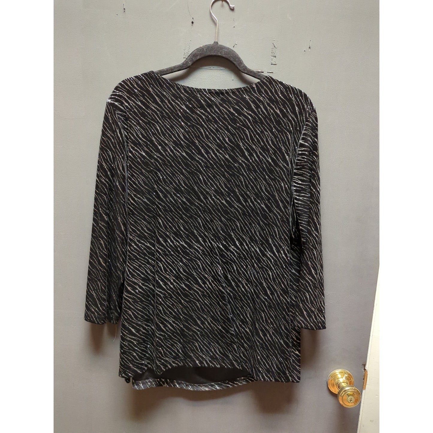 Vtg Elementz Faux Wrap Top Size 1X Black Velvet Silver Sparkly Y2K Holiday Glam