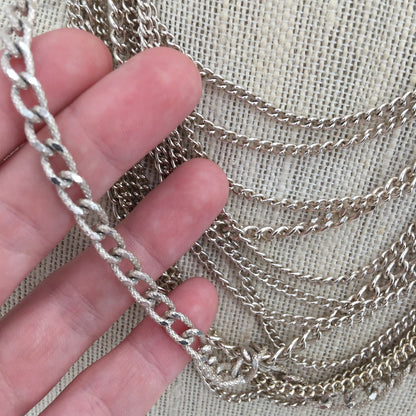 Vintage Fashion Necklace Multi Strands of Chain link Silver-tone REN-Fair DOM