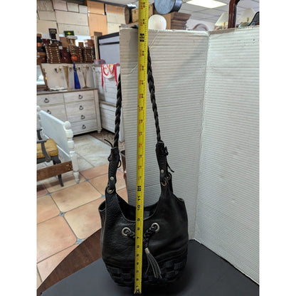Longaberger To Go Woven Basket Braided Black Leather satchel Shoulder Bag Purse