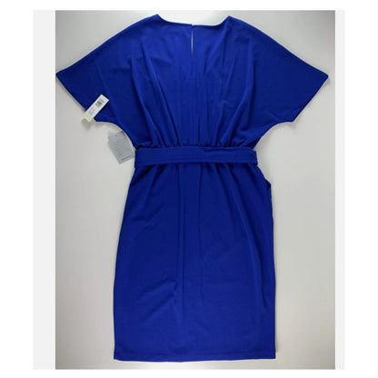Blue Tash + Sophie Sheath Dress Belted Stretch V Neck Dolman Sleeve Pocket LARGE