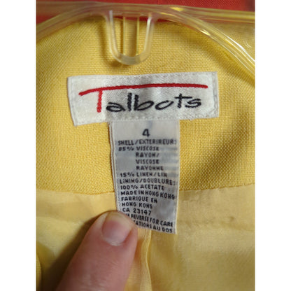 Talbots Yellow Rayon Collarless Blazer Jacket Size 4 Preppy Mod Retro
