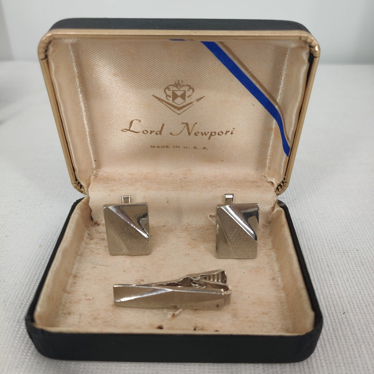 Lord Newport Vintage Cufflinks Tie Clip Set mcm VINTAGE Silver Tone Jewelry