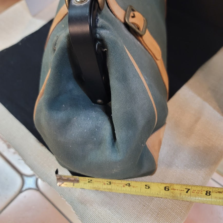 Vintage Angus Teal Green Canvas Leather Doctor Bag Tool CarryAll Travel Satchel