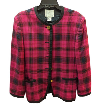 Vintage HBS Ltd Plaid Blazer Jacket 90s Clueless Grunge Pink Tartan Size 16