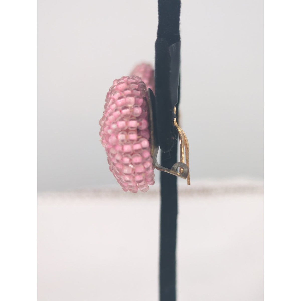 Vintage Pink Seed Bead Clip-On Button Earrings Mid-Century Glamour
