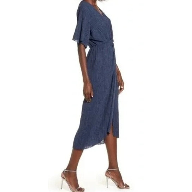 All in Favor Dolman Plisse Midi Dress lightweight XS/Extra Small Navy Peacoat