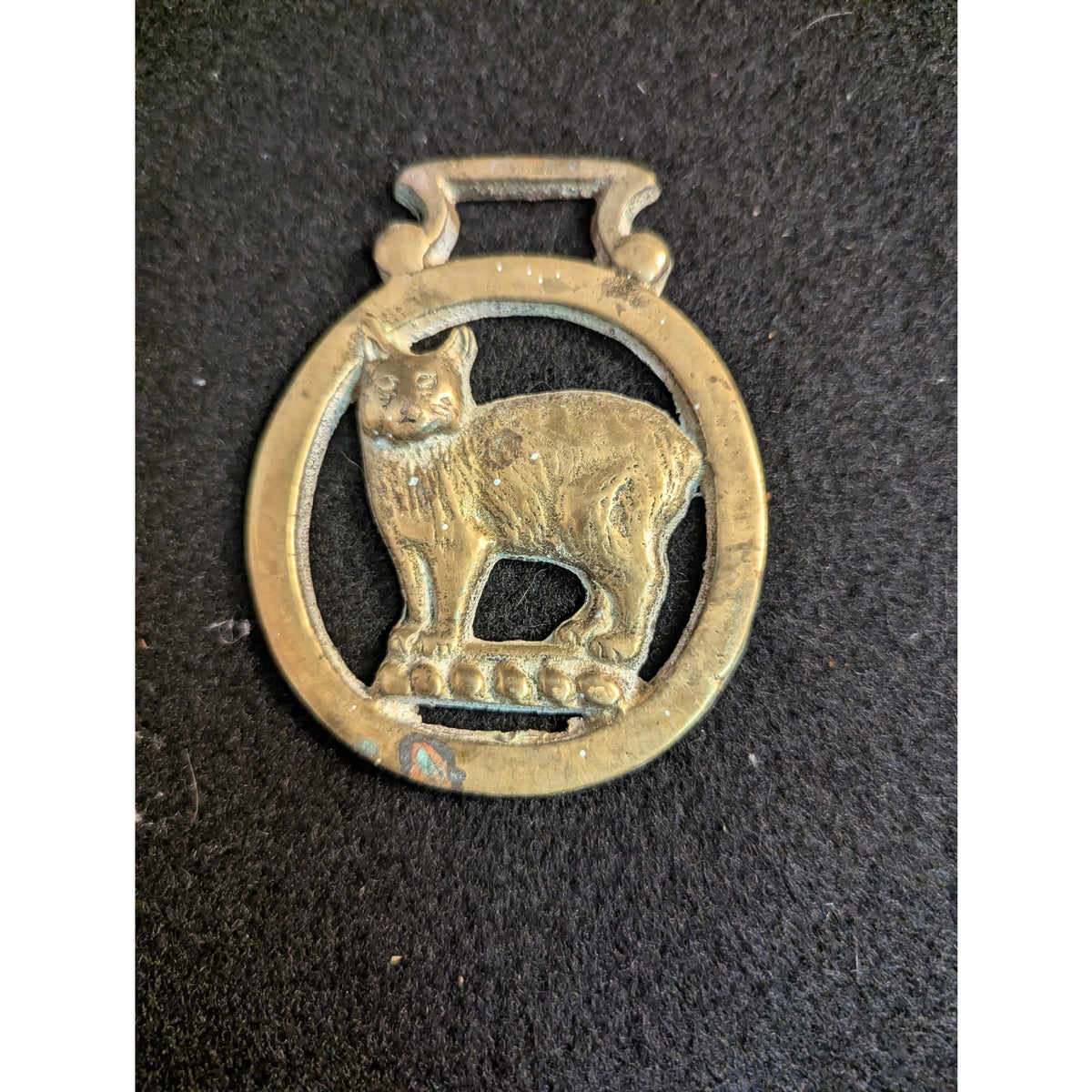 Antique Isle Of Man Manx Cat Horse Brass Harness Medallion Martingale Work Horse
