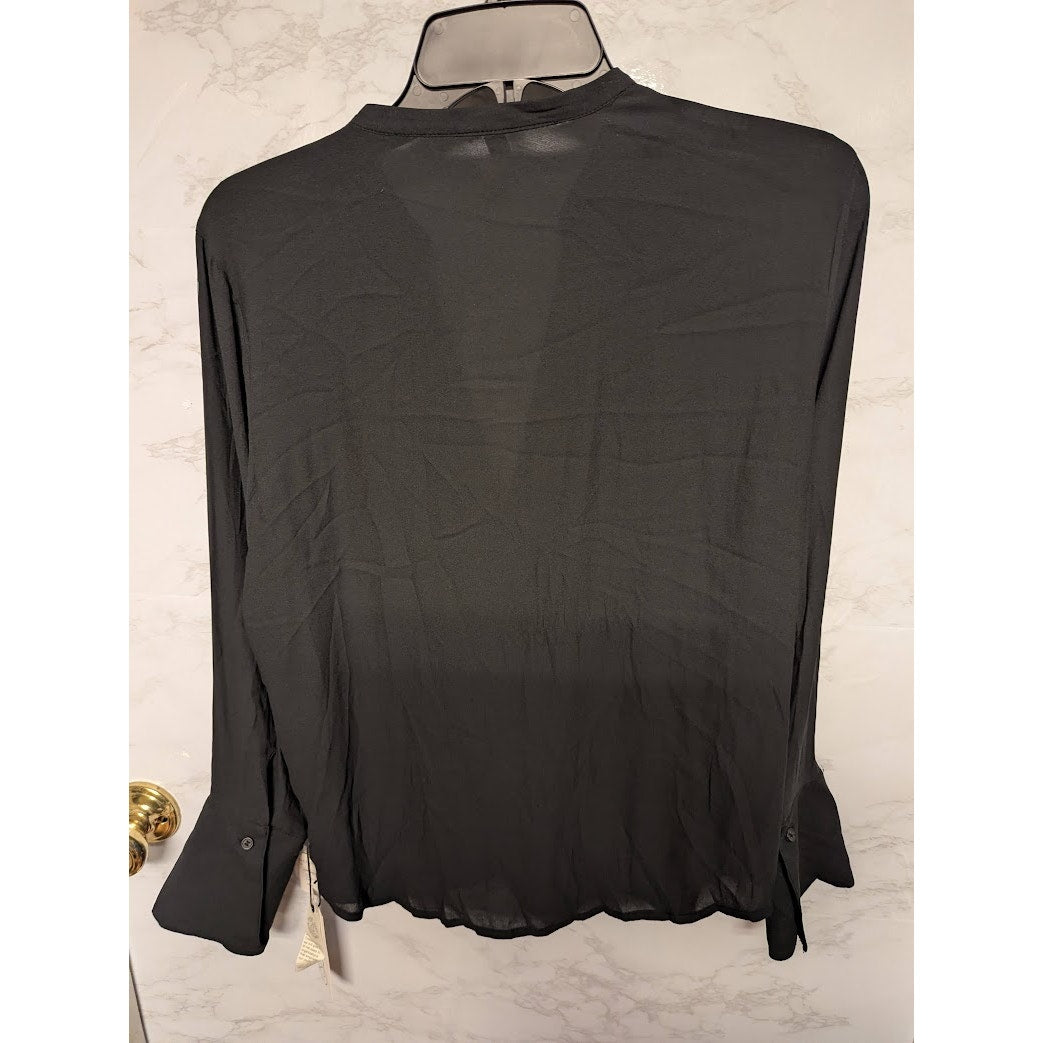 Treasure Bond NEW black sheer blouse size Small Casual long sleeve VNeck Career