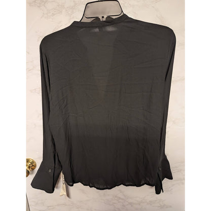 Treasure Bond NEW black sheer blouse size Small Casual long sleeve VNeck Career