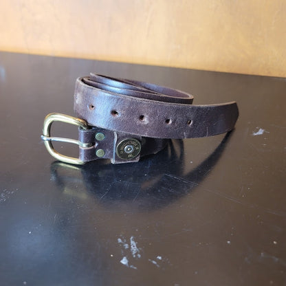 Kevin's Thomasville GA 38 Brass Winchester buckle Leather brown 1 1/2" Belt