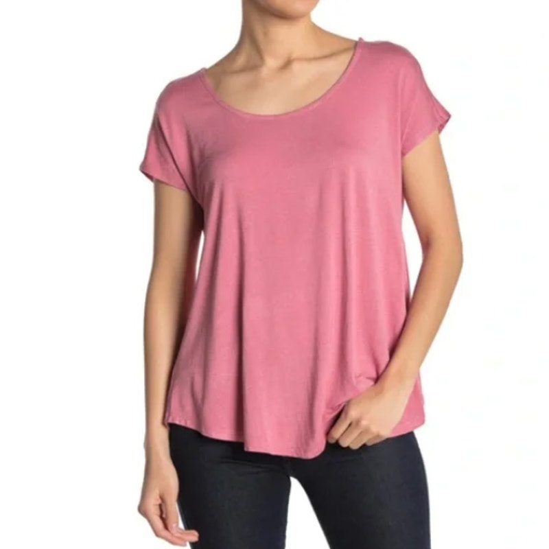 Bobeau EXTRA SMALL Cross Back Short Sleeve Slub T-shirt In Rose CASUAL NWT