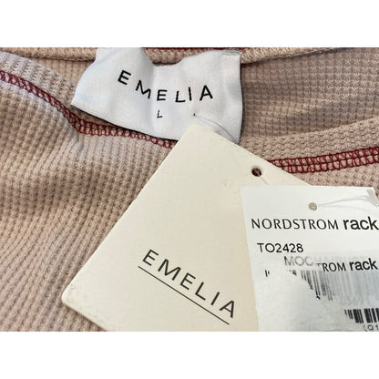 NWT Emelia Waffle Knit Thermal Raglan Bishop Sleeve Top Sz Large in Mocha Rust