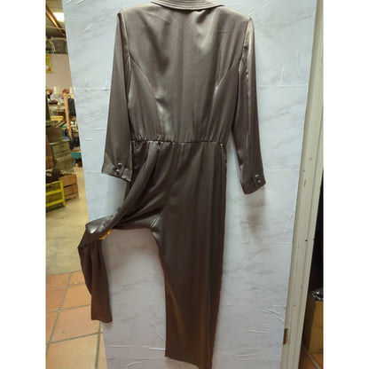 Liz Claiborne Vintage Shimmer Olive Green Jumpsuit Pantsuit Petite 6 Glam 1980s