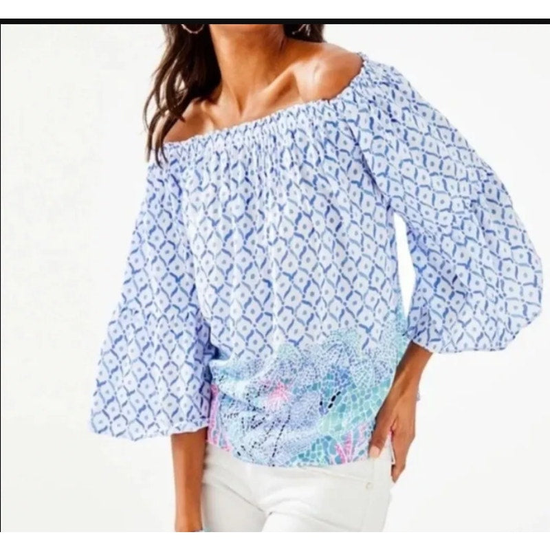 Lilly Pulitzer Multi Sea La Vie Nevie Off The Shoulder Top Multi Women’s XL