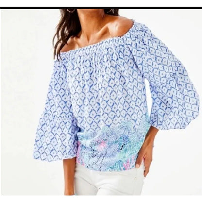 Lilly Pulitzer Multi Sea La Vie Nevie Off The Shoulder Top Multi Women’s XL