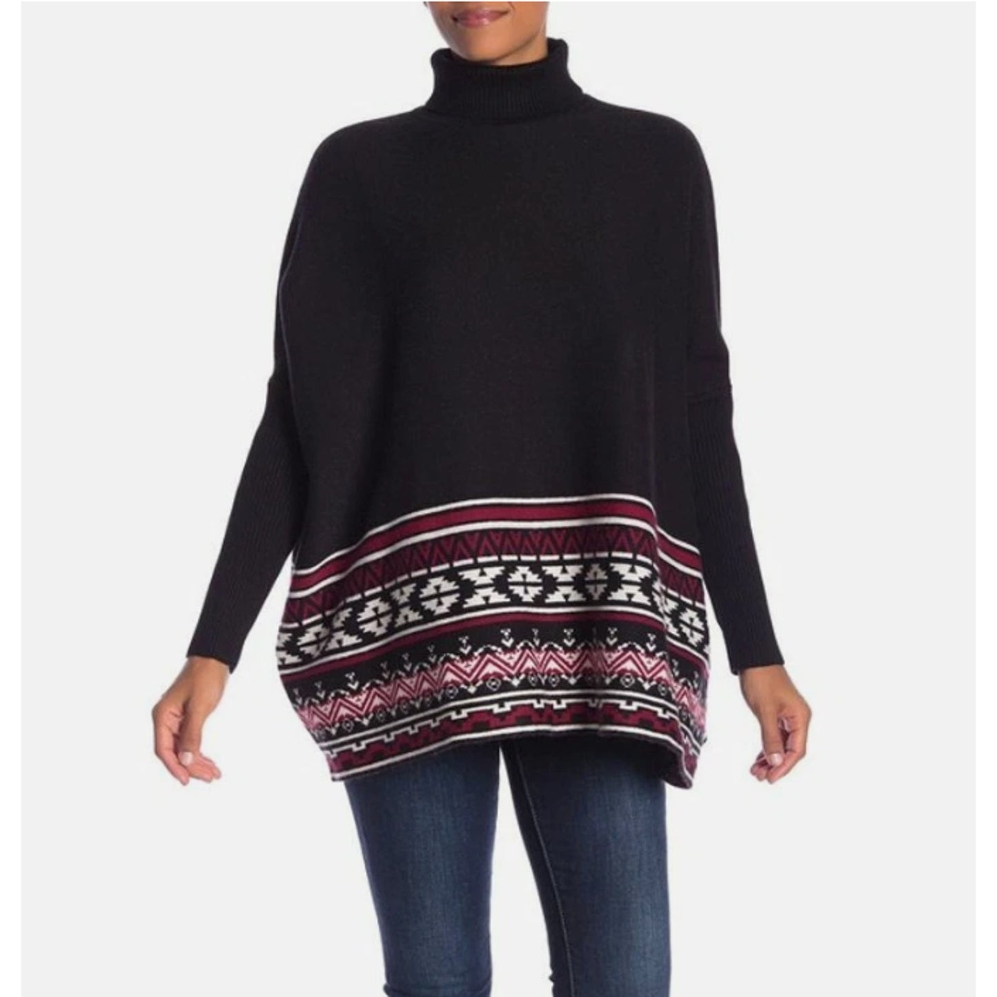Joseph A SOUTHWEST Patterned Turtleneck oVERSIZED Sweater Size M NEW MEDIUM
