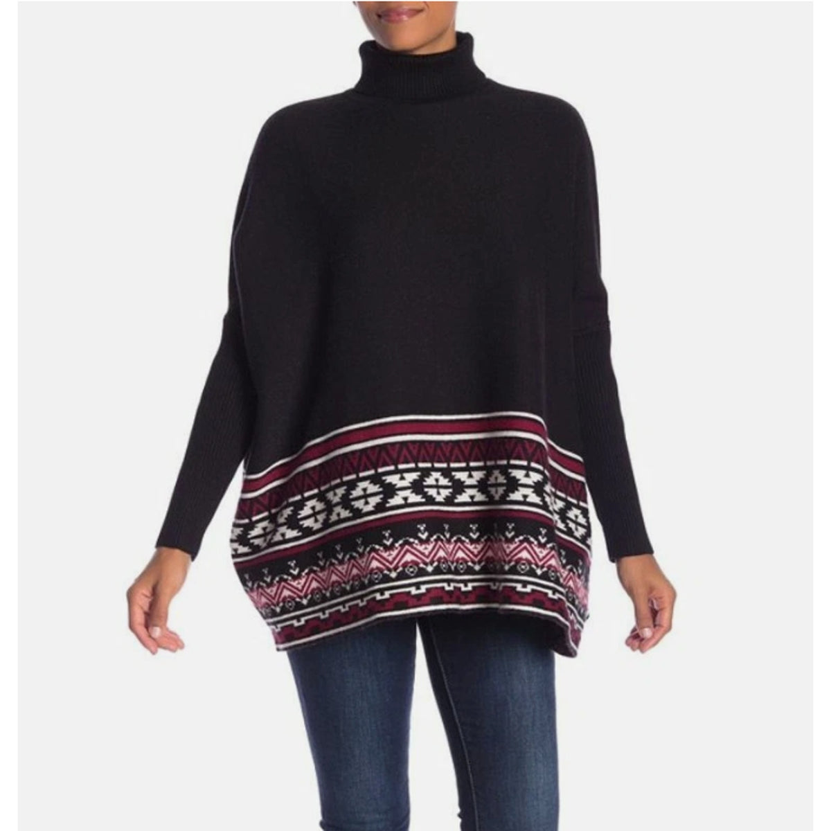 Joseph A SOUTHWEST Patterned Turtleneck oVERSIZED Sweater Size M NEW MEDIUM