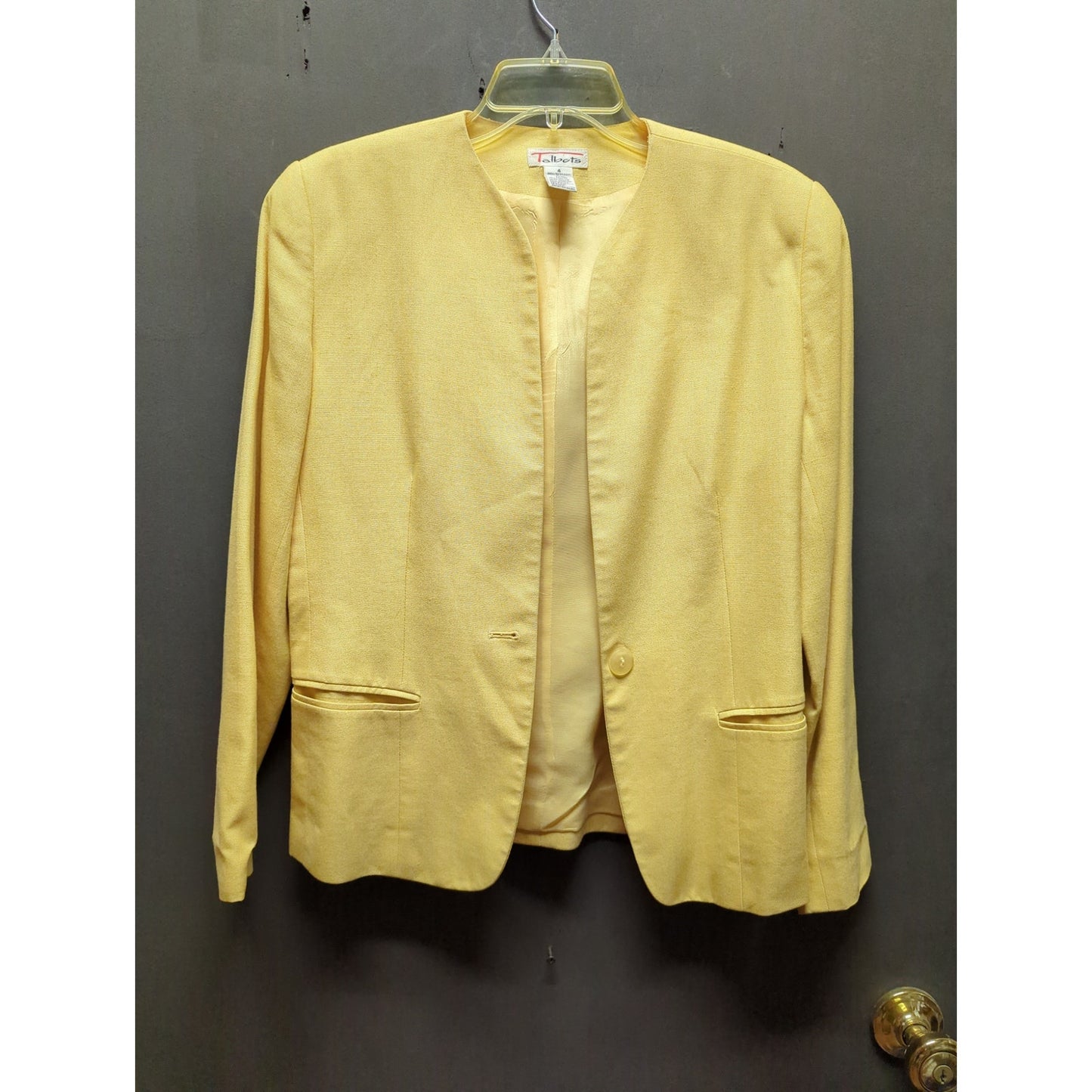 Talbots Yellow Rayon Collarless Blazer Jacket Size 4 Preppy Mod Retro