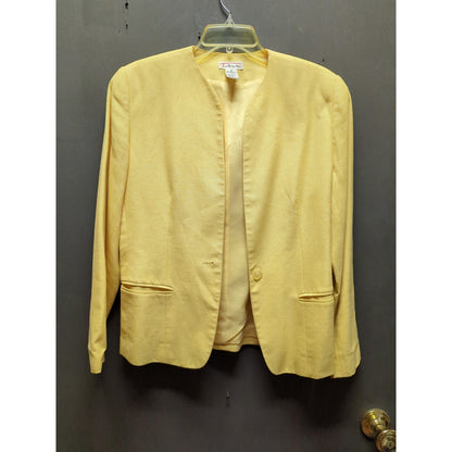 Talbots Yellow Rayon Collarless Blazer Jacket Size 4 Preppy Mod Retro