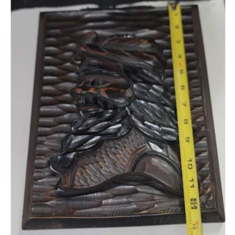 Japanese Ainu Clan Leader Man Wood Carving Wall Plaque Decor Hokkaido Kuril