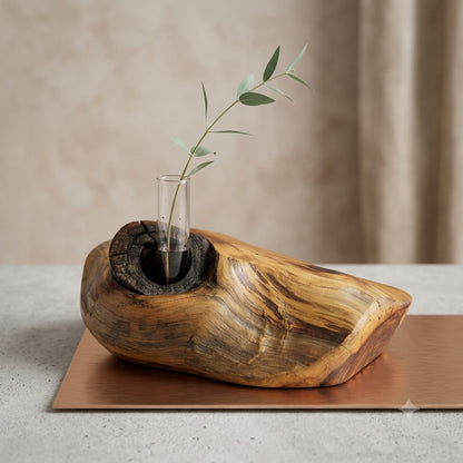 Handmade two tone wood Charcuterie Cheese Serving Board Vase Candle Hold 17"x12"
