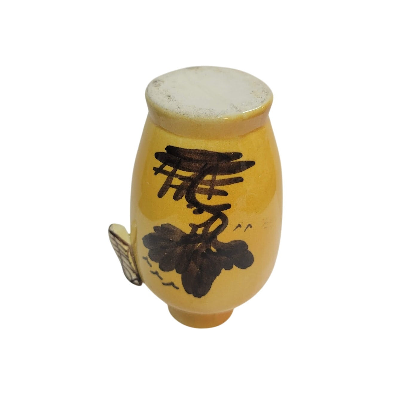 Vintage Yellow Brown French or Asian Vase with Bee / Cicada on Side