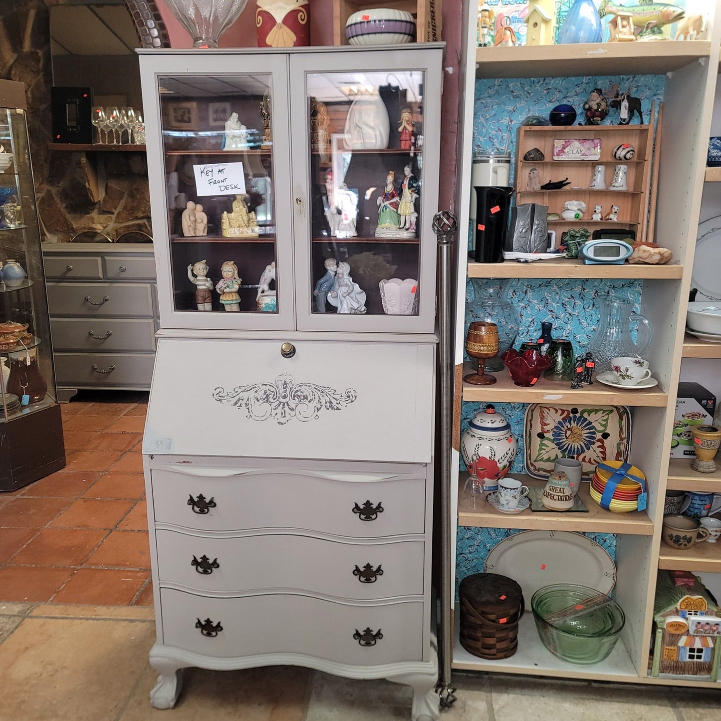 SECONDHAND SANDIES: Gray Secretary Desk 30" x 17" x 68" Hutch Cabinet Cupboard