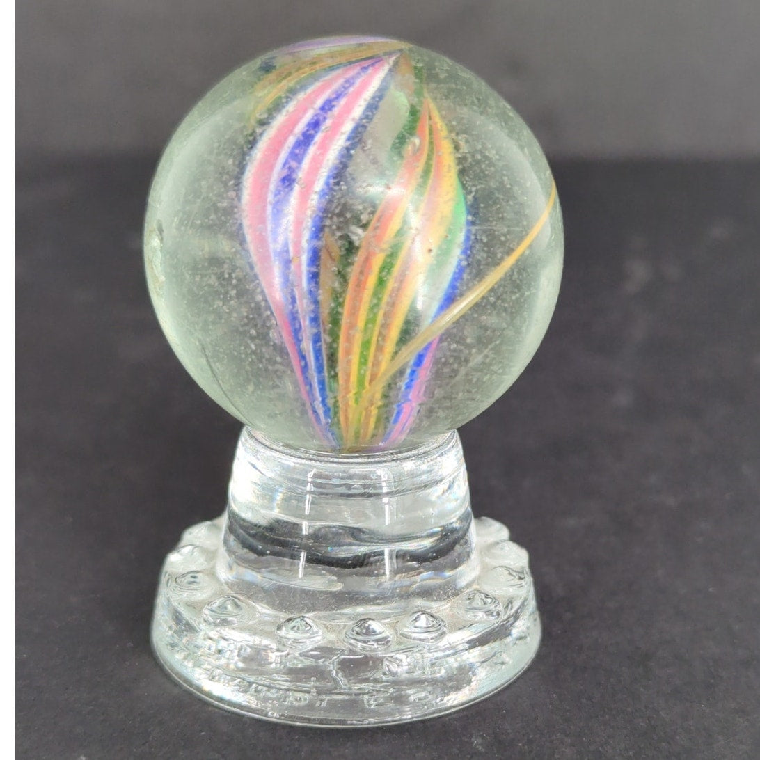 Antique German Glass Marble Latticinio Swirl Giant 1-5/8" Played Wear Chips #AB