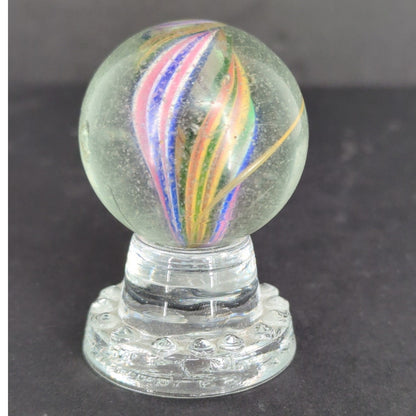 Antique German Glass Marble Latticinio Swirl Giant 1-5/8" Played Wear Chips #AB